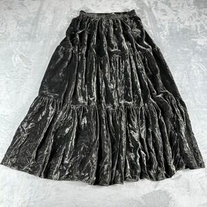 Double D Ranchwear Crushed Velvet Maxi Skirt Womens Small Gray Tiered Boho
